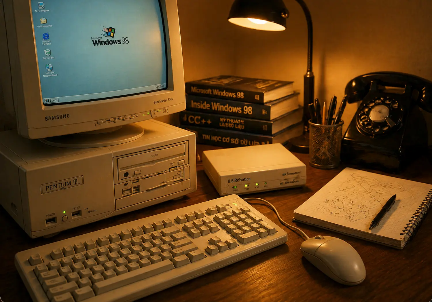 Chiếc máy tính cũ gợi lại giấc mơ Pentium III và những năm đầu tự học công nghệ.